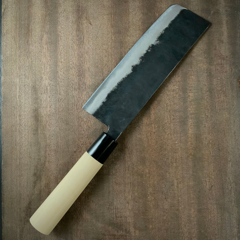 Toufuku Kurouchi Nakiri Hocho  東福作 黒打 菜切包丁(幅広)青紙付 165mm