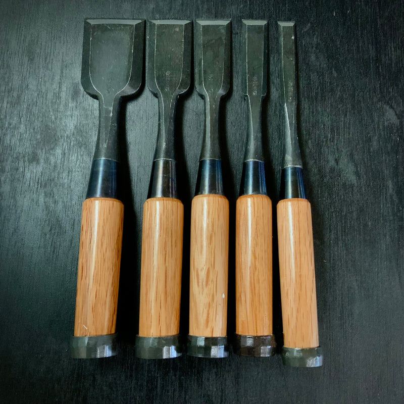 Sukekura Bench chisels set with White steel  5pc  /    助倉 追入組鑿 5本組  白紙鋼 Oirenomi