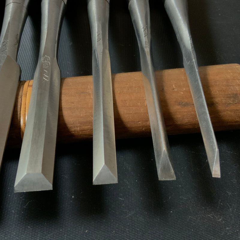 Old stock #6 Sukemaru 4th Wholesaler stamp High-Speed Steel Bench chisels set 掘出し物 四代助丸 問屋銘 ハイス鋼追入組鑿 Oirenomi