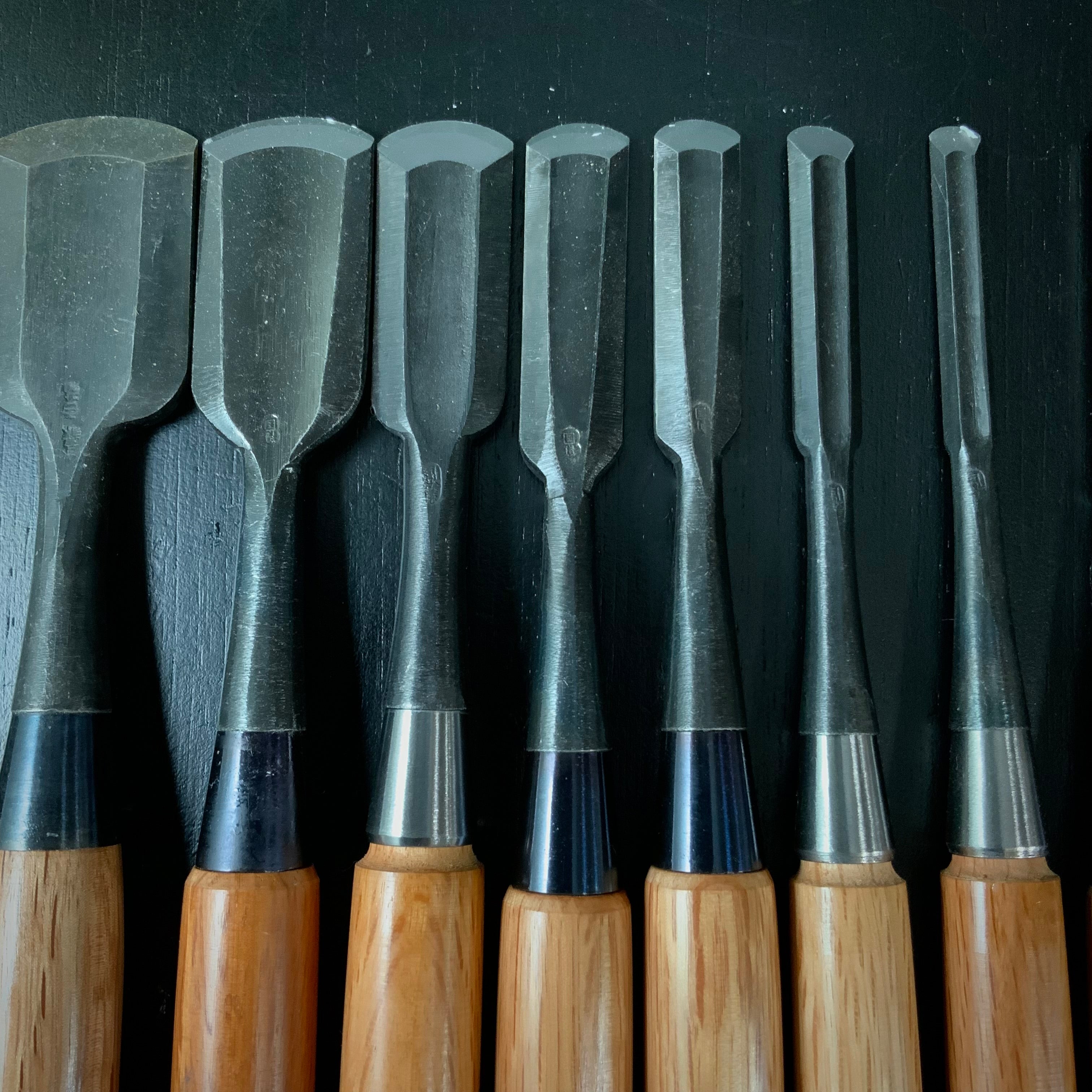 #M171 Mixed Sotomarunomi chisels set by unknown  バラ鑿合わせ 外丸組鑿 10本組 作者不明