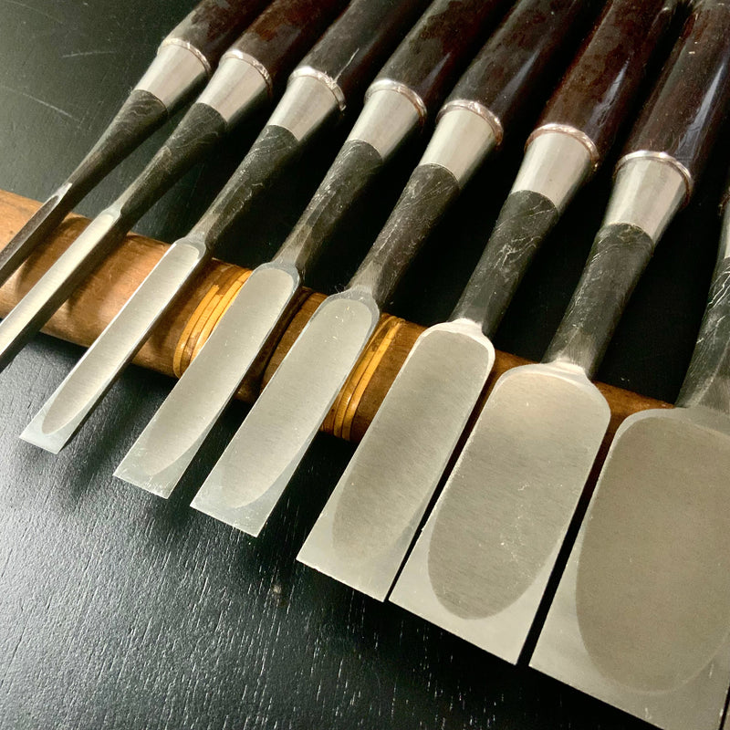 Tasai Mokume Special Bench chisels set  with Rosewood handle 田斎作 木目造り 追入組鑿  10本組 紫檀柄