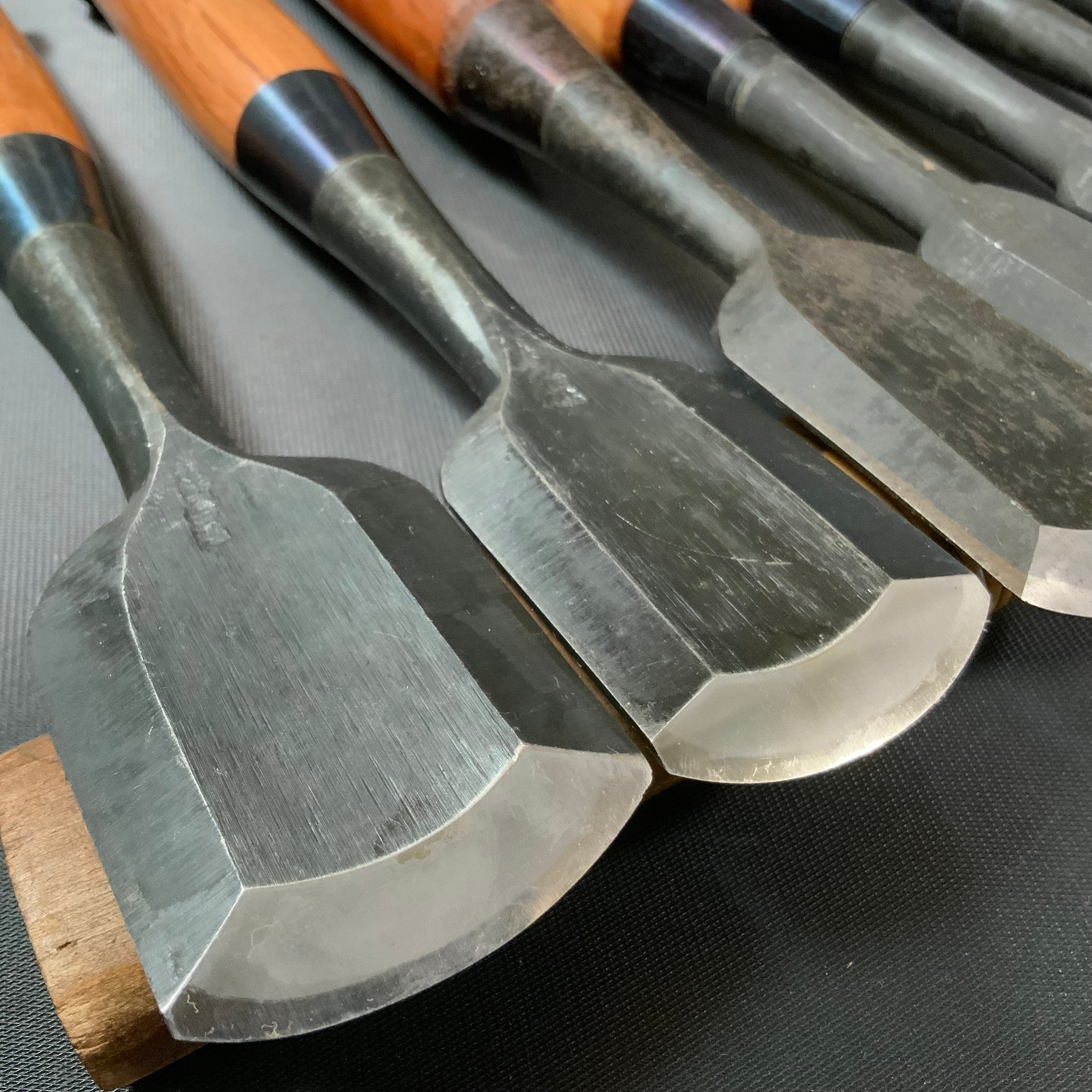 #14 Old stock Soto maru chisels set with white steel 掘出し物 外丸組鑿 10本組 Sotomarunomi