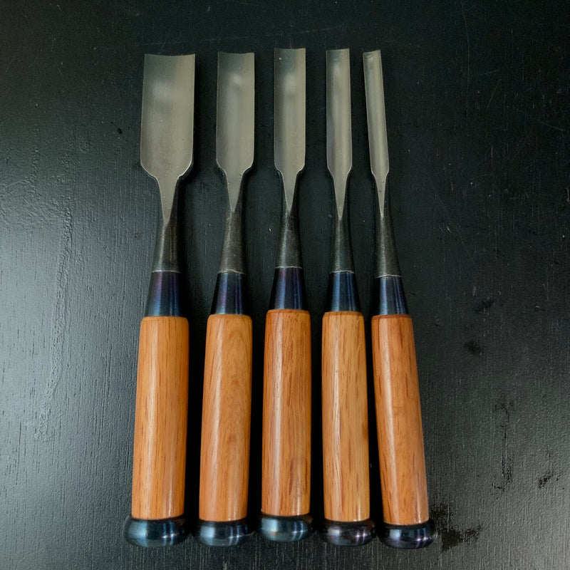 Unknown uchi maru chisels set with White steel 作者不明 内丸組鑿 5本組  uchimarunomi