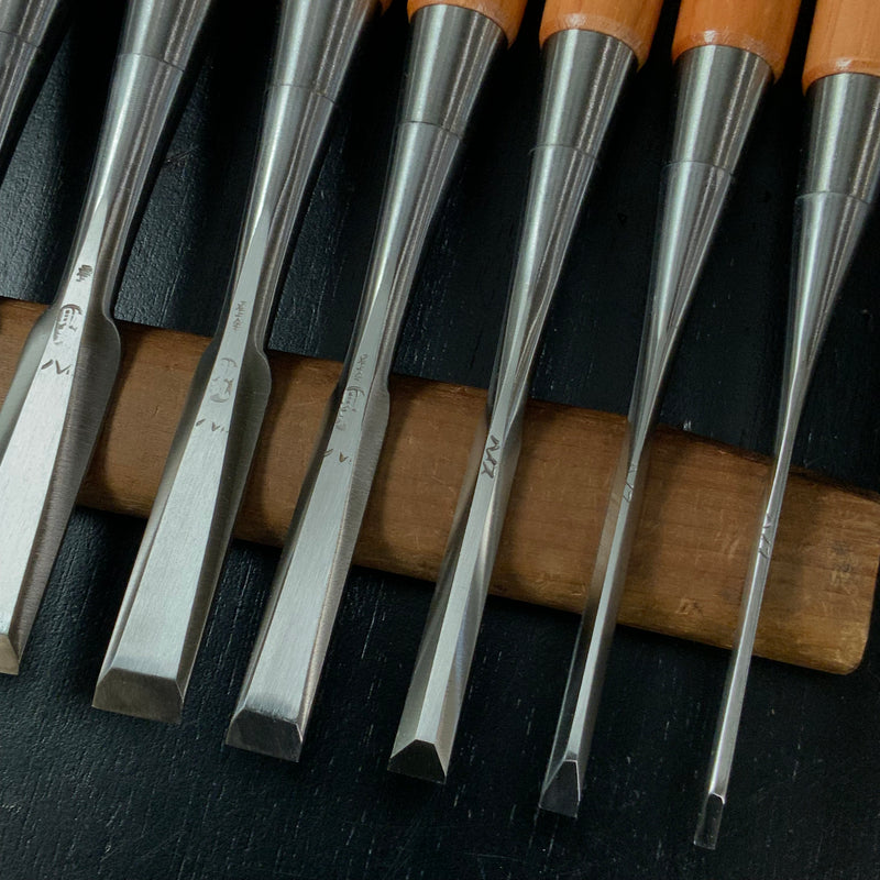 Sukemaru 4th High-Speed Steel Bench chisels 10pc set Ichimonji Type  四代助丸 碓氷淑郎 ハイス鋼追入組鑿 一文字 Oirenomi