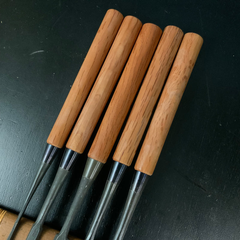 Old stock Yoshimasa Paring chisels Set (Usunomi) with white steel 掘出し物 善正 面取薄鑿 5本組