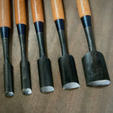 Uchi maru chisels 5-piece set with white steel 掘出し物 内丸組鑿 5本組