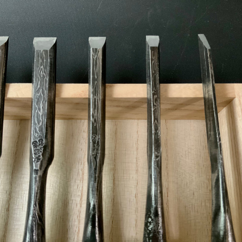 Sukemasa Suminagashi Bench chisels set with White steel  助正 墨流し 追入組鑿  白紙鋼 Oirenomi