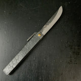 Hammered Mark (Small knife used for killing insects or pests) by Shigeru Tomida sword-shaped Extra-large 富田滋作 槌目 肥後小刀 剣型 特大 黒 90mm