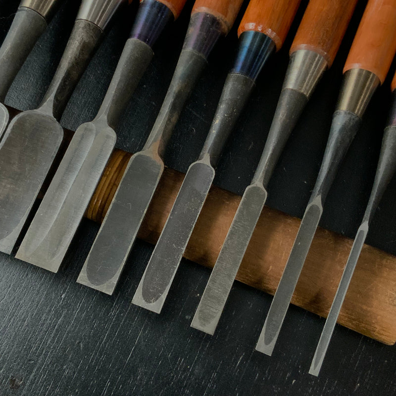 #M182  Mixed set for beginner Bench chisels set by unknown smith バラ鑿合わせ 初心者におすすめ 追入組鑿作者不明