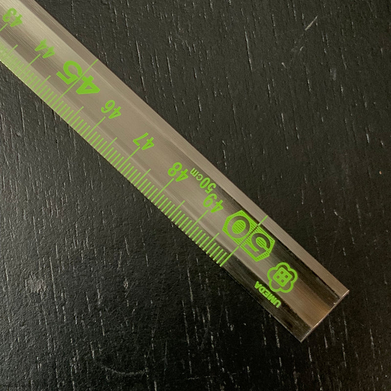 Old stock Umeda Stainless Steel Sashigane Fluorescent ruler  掘出し物 梅田 蛍光曲尺 両面同目 cm目 50cm