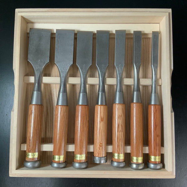 Sukemaru 4th High-Speed Steel  Shorter Timber Chisels set by Usui Yoshio 四代助丸 碓氷淑郎 ハイスダメ切鑿 7本組 Damekiri Tatakinomi