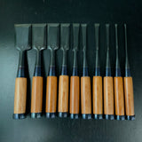 Kunitsuru bench chisels 10-piece set Blacksmith finish with white steel 掘出し物 國鶴 黒仕上 追入組鑿 10本組