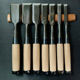 Old stock Kitsune Timber chisels set with white steel by Isono Nobuo 磯野信夫作 狐 叩鑿  7本組