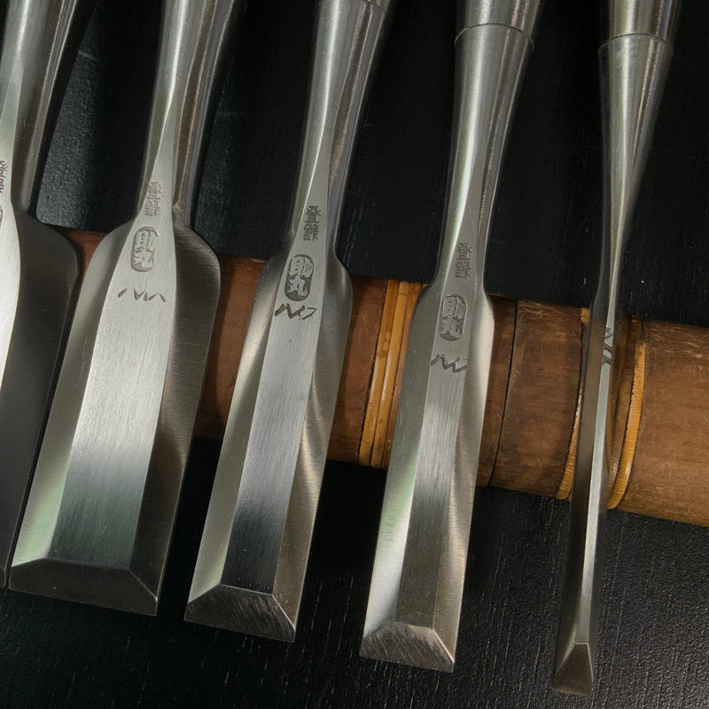 Old stock Sukemaru 4th High-Speed Steel Bench chisels set 掘出し物 四代助丸 ハイス鋼追入組鑿 Oirenomi 6本組