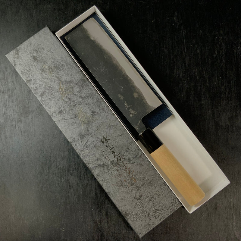 Masamoto Sohonten Nakiri Bocho with Blue steel  正本総本店 青紙鋼 西型 水牛柄 黒菜切包丁 165mm