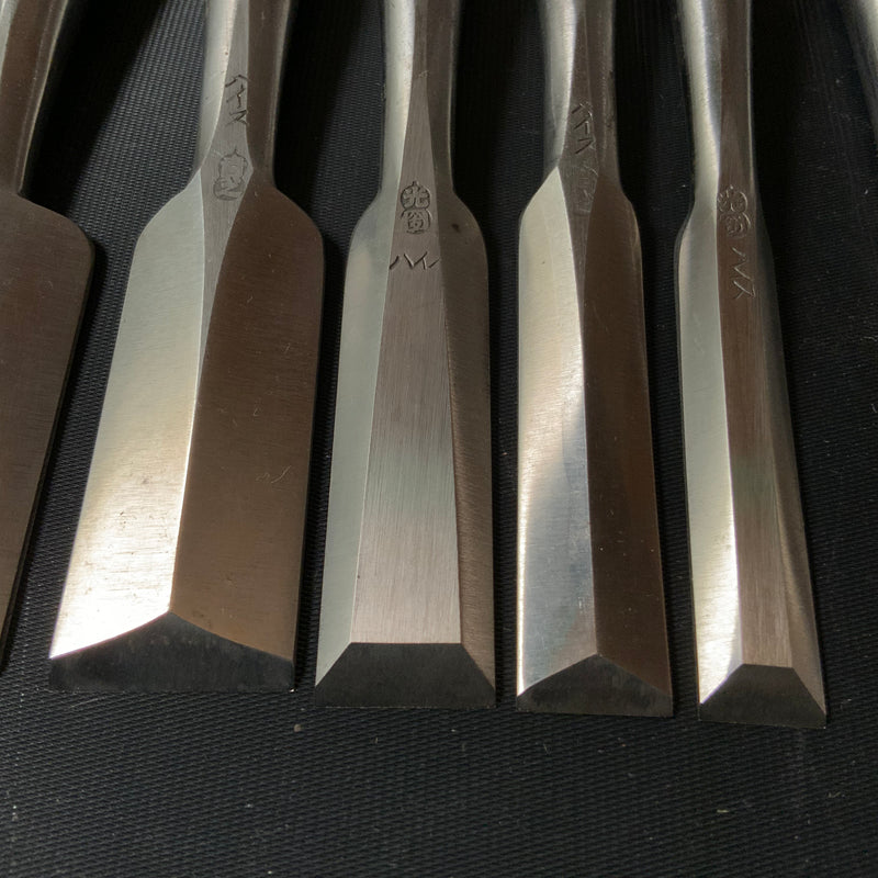 Old stock #6 Sukemaru 4th Wholesaler stamp High-Speed Steel Bench chisels set 掘出し物 四代助丸 問屋銘 ハイス鋼追入組鑿 Oirenomi