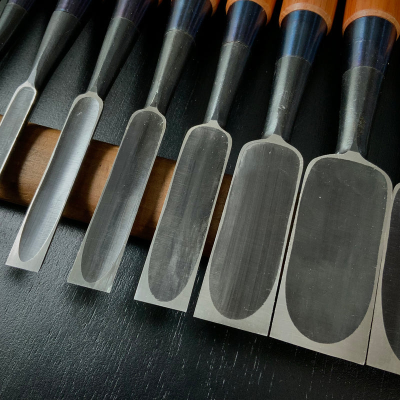 #M168  No brand Bench chisels set by unknown smith  無名 追入組鑿 10本組 作者不明