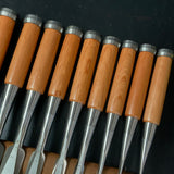 Sukemaru 4th High-Speed Steel Bench chisels 10pc set Ichimonji Type  四代助丸 碓氷淑郎 ハイス鋼追入組鑿 一文字 Oirenomi