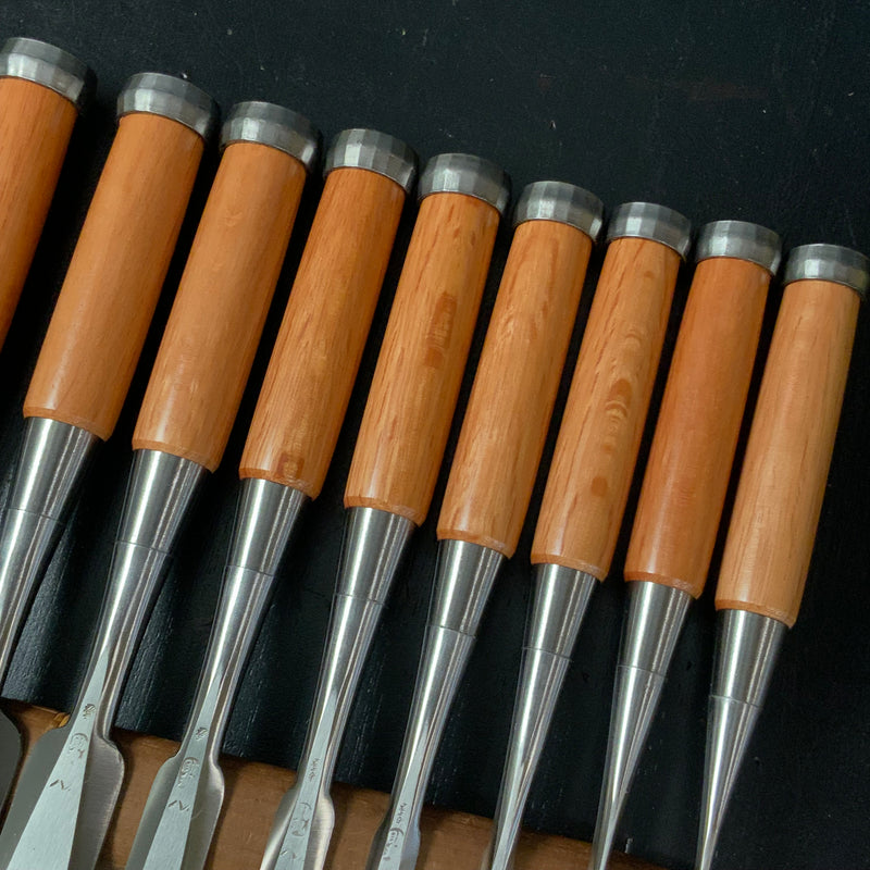 Sukemaru 4th High-Speed Steel Bench chisels 10pc set Ichimonji Type  四代助丸 碓氷淑郎 ハイス鋼追入組鑿 一文字 Oirenomi