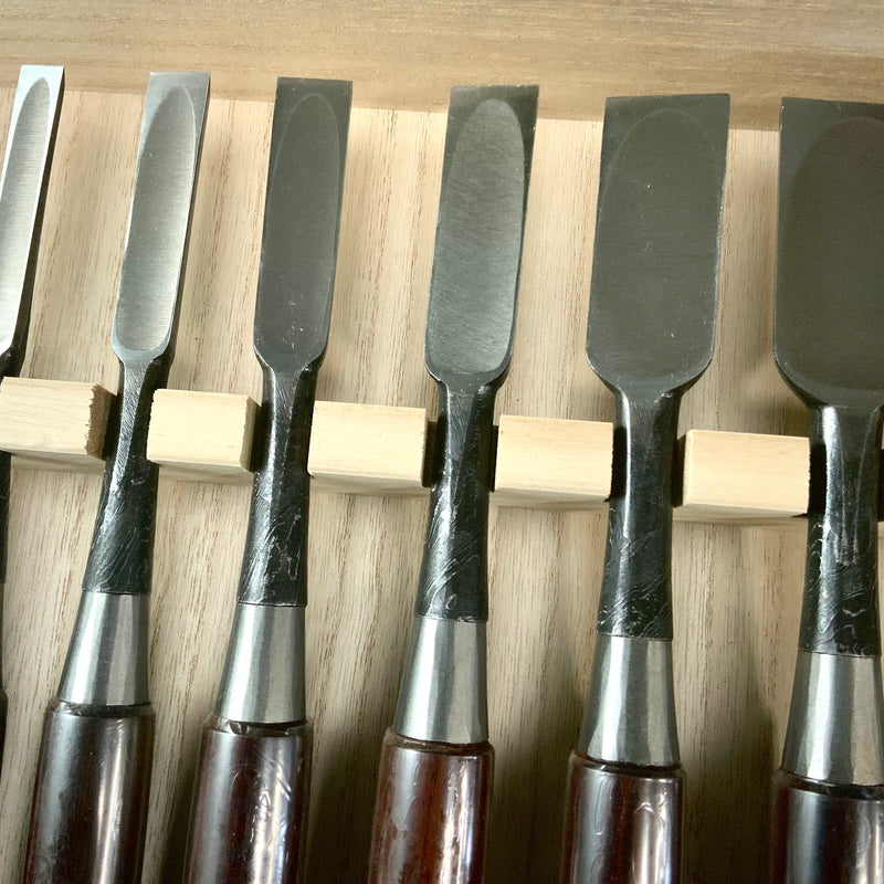 Tasai Mokume Special Bench chisels set  with Rosewood handle 田斎作 木目造り 追入組鑿  10本組 紫檀柄