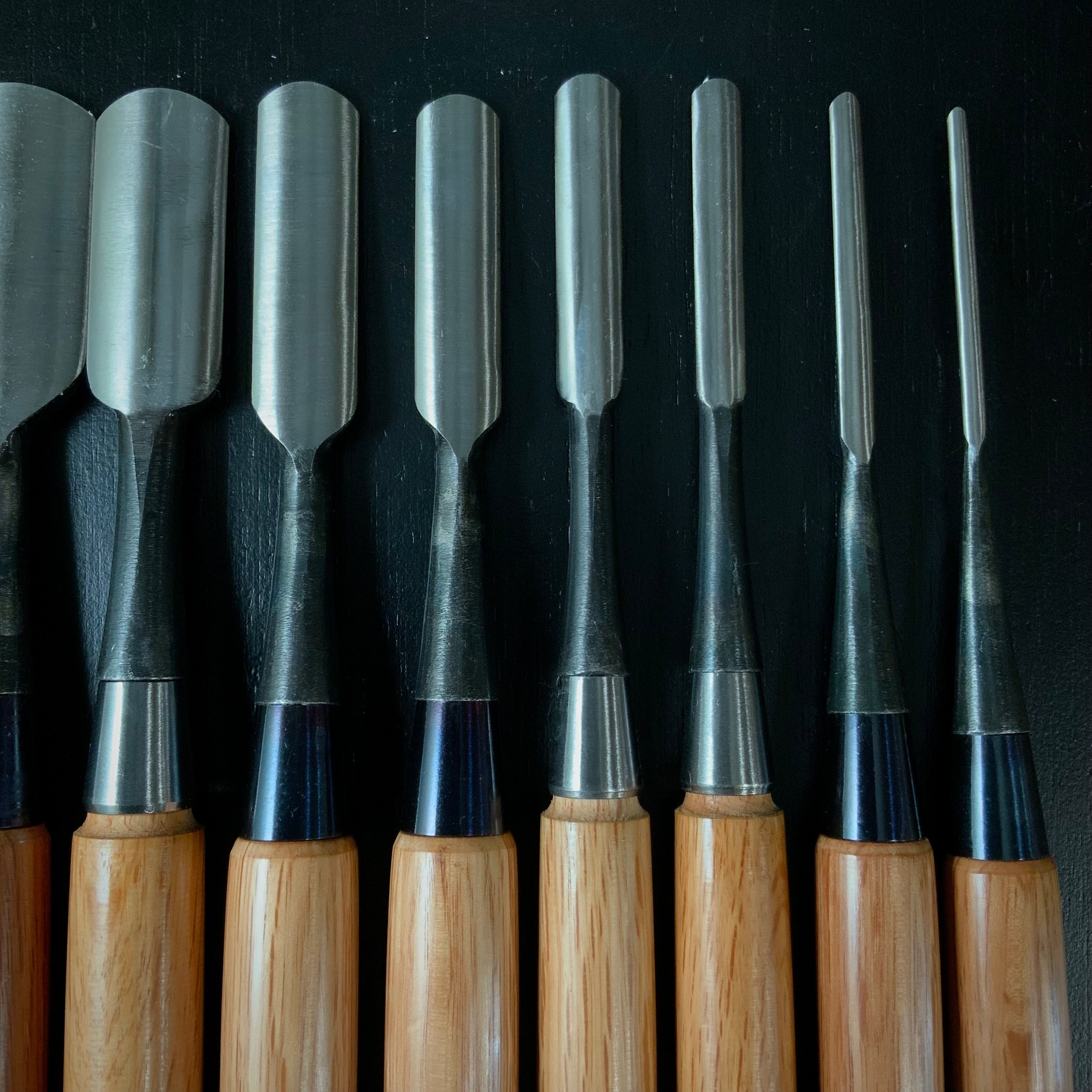 #M171 Mixed Sotomarunomi chisels set by unknown  バラ鑿合わせ 外丸組鑿 10本組 作者不明