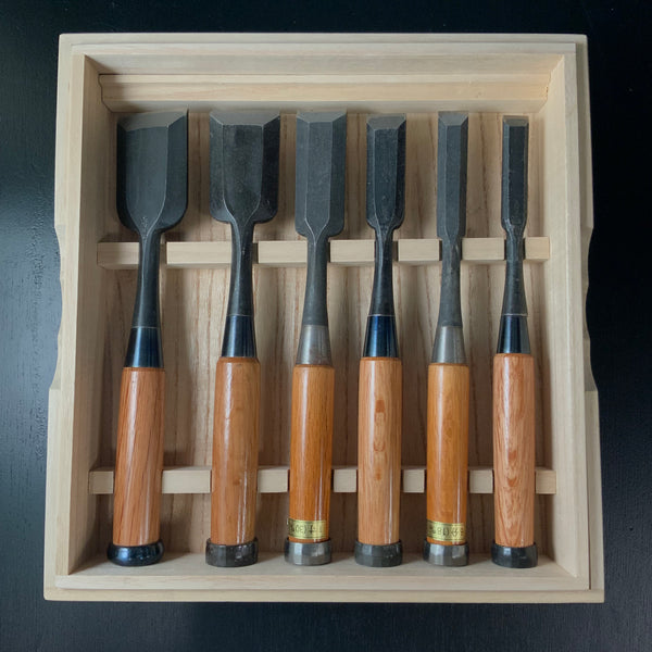 #M172 Mixed Short Timber chisels set by unknown  バラ鑿合わせ 半叩き組鑿 6本組 作者不明