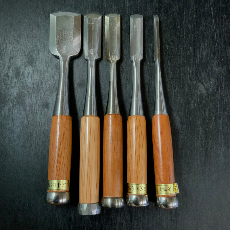 #M167 Mixed Sotomaru chisels set by unknown smith バラ鑿合わせ 外丸組鑿 5本組 作者不明