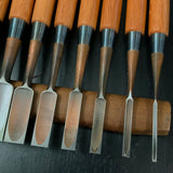 Old stock #8 Sukemaru 4th Masanori Wholesaler stamp High-Speed Steel Bench chisels set 掘出し物 四代助丸 正則 ハイス鋼追入組鑿 Oirenomi