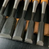 Kikuhiromaru Bench chisels set (Oirenomi,Yotsuura) with wooden box 菊弘丸 追入組鑿 四つ裏 桐箱付