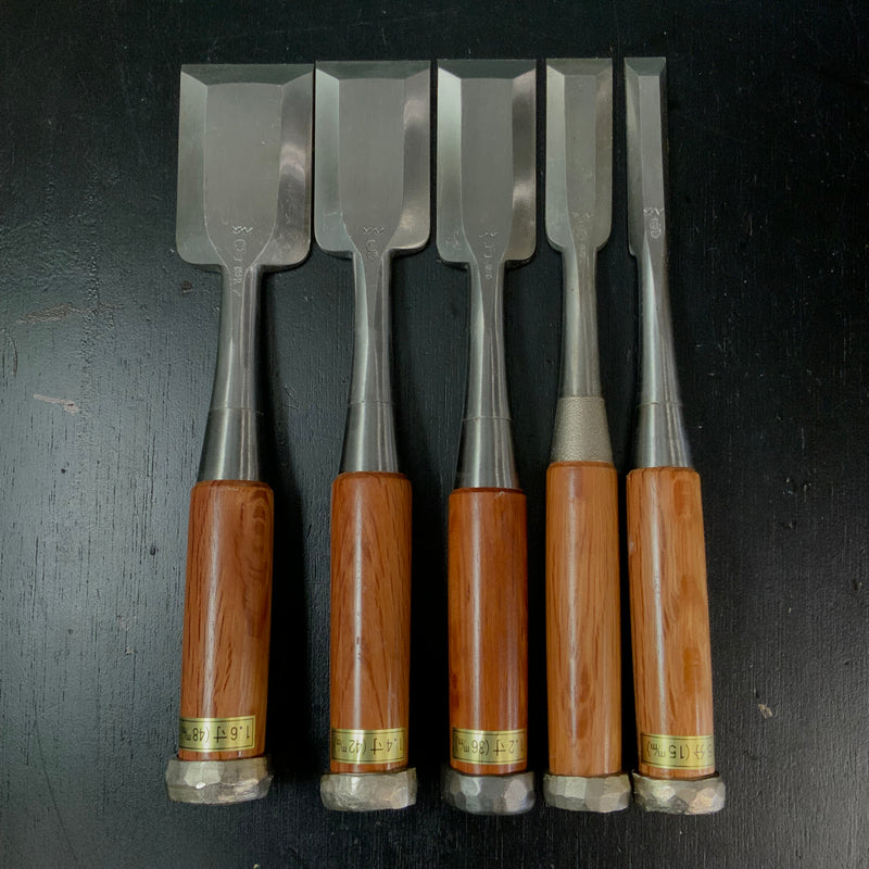 Old stock Mitsukuni Sukemaru  High-Speed Steel Timber chisels set 掘出し物 光圀 助丸 ハイス鋼 叩き鑿 tatakinomi