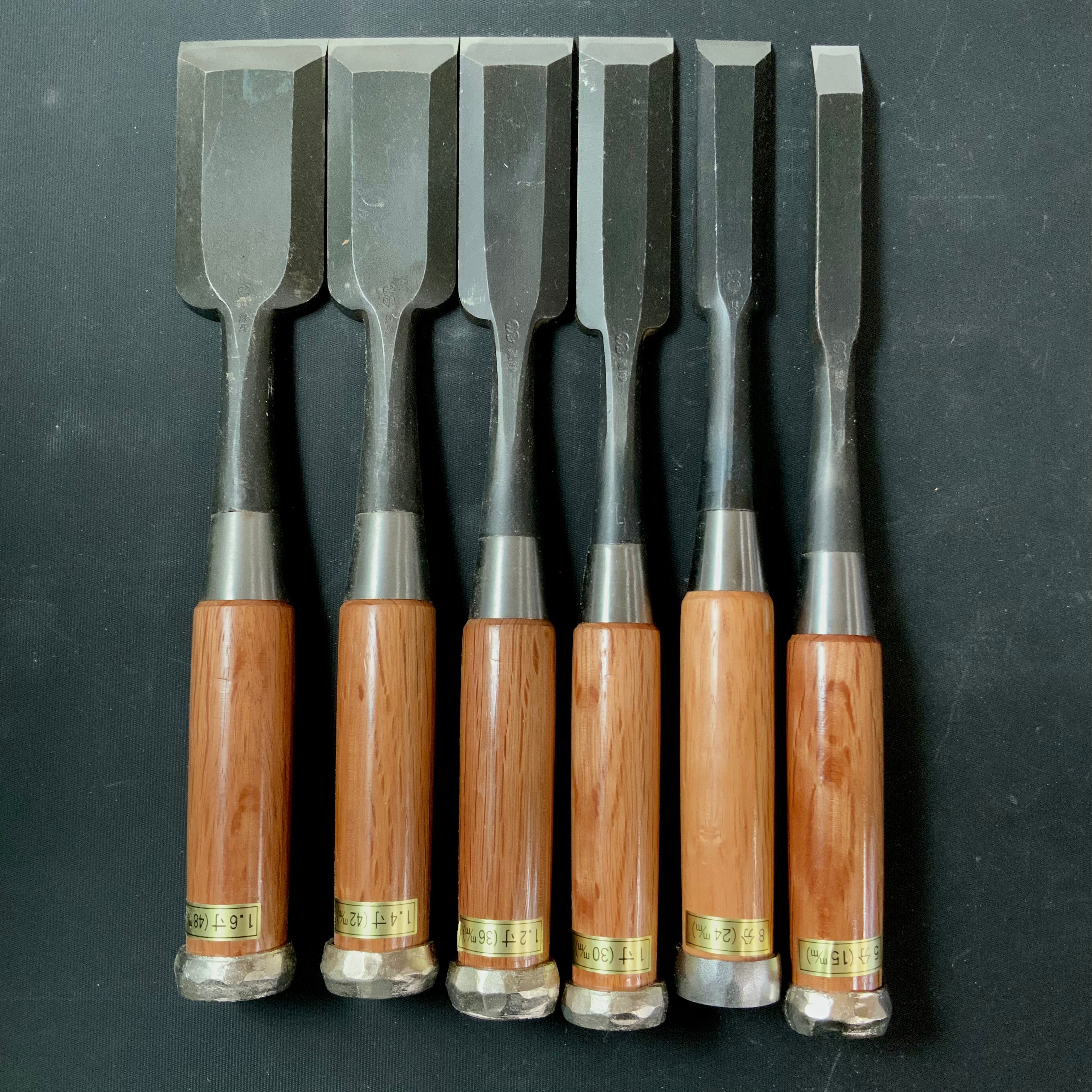 Koshitaka Timber chisels set with White Steel  越孝  厚鑿  6本組  Atsunomi