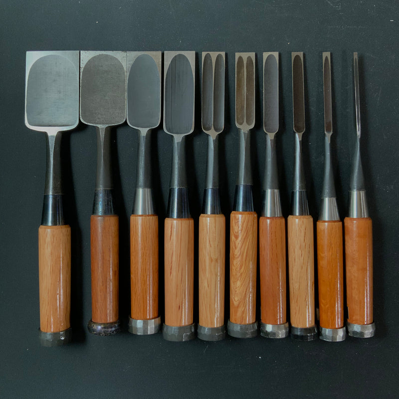 #M144  Mixed set for beginner Bench chisels set by unknown smith バラ鑿合わせ 初心者におすすめ 追入組鑿作者不明