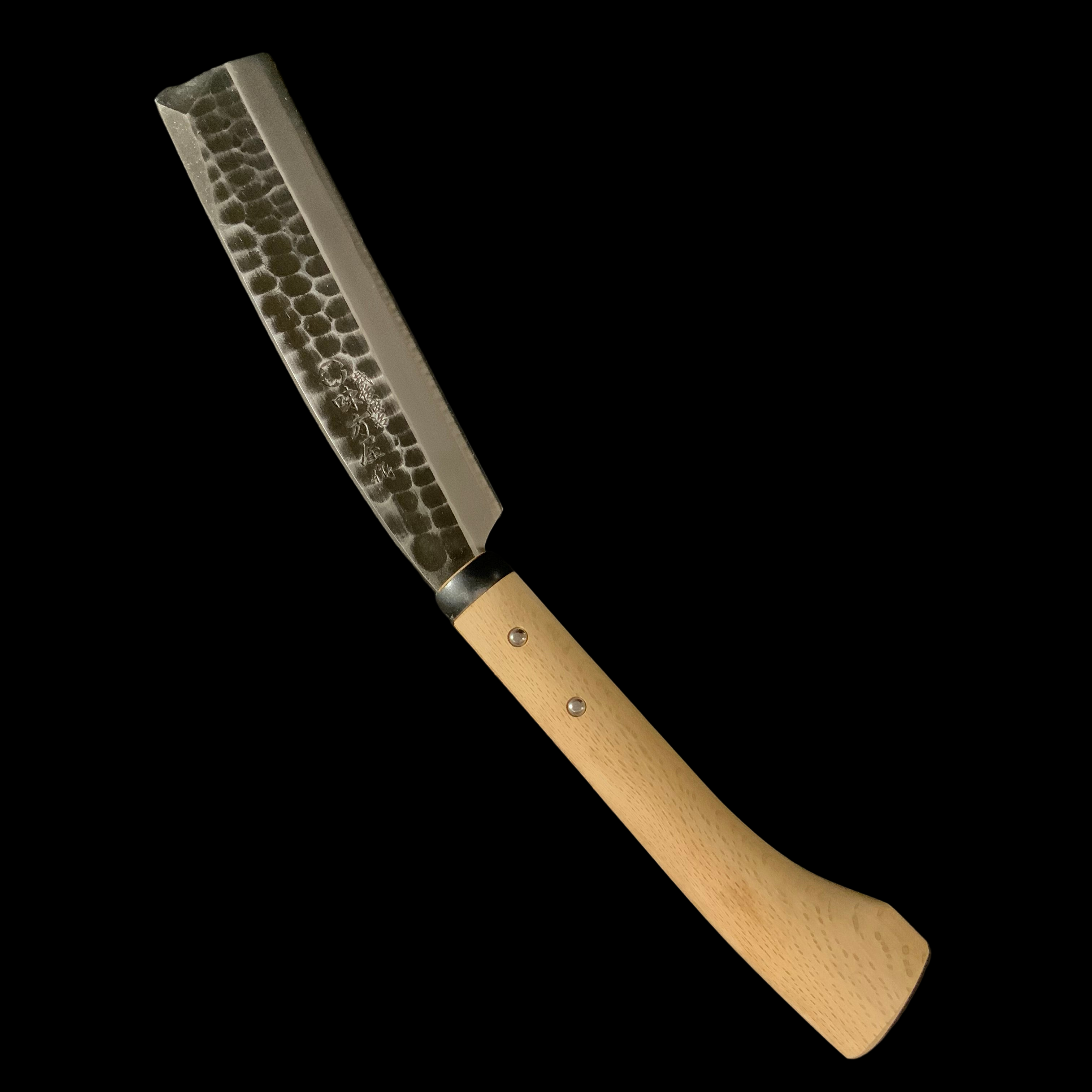 Ajikataya Double edged Nata by HinoUra Tsukasa Right hand  味方屋作 鉈 片刃 磨き仕上げ 右 195mm