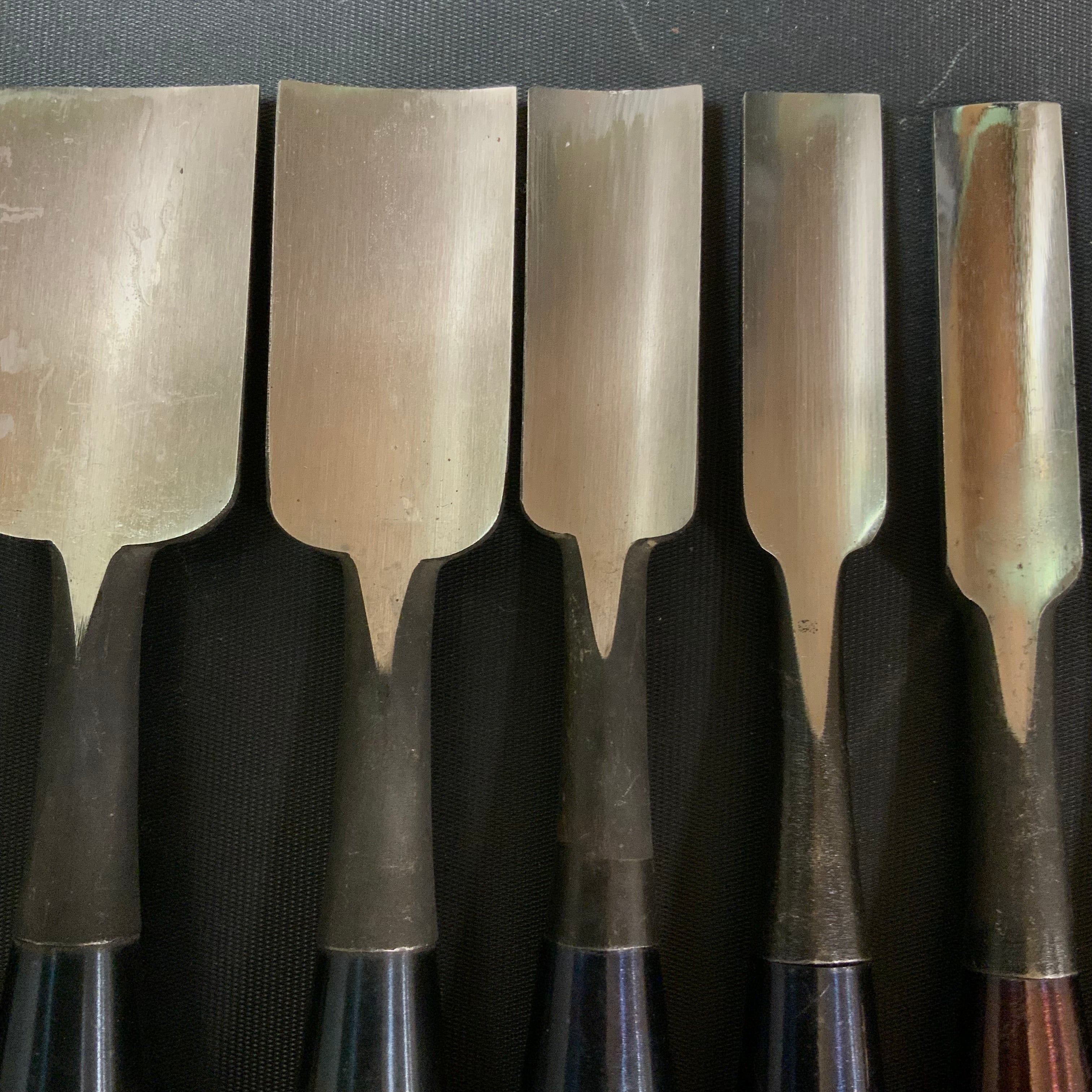 #13 Old stock Uchi maru bench chisels set with white steel 掘出し物 内丸追入組鑿 10本組 Uchimarunomi