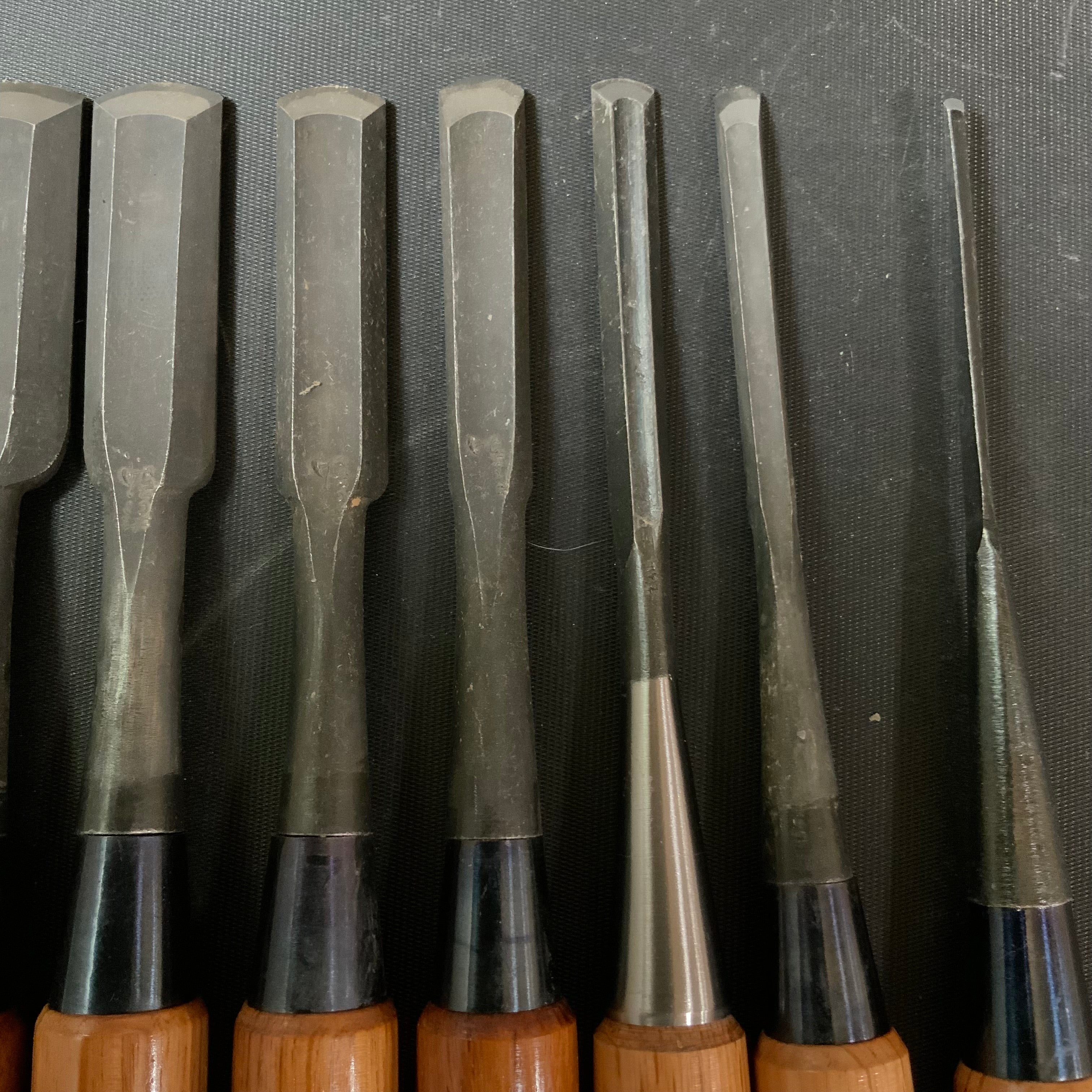 #14 Old stock Soto maru chisels set with white steel 掘出し物 外丸組鑿 10本組 Sotomarunomi