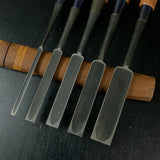 Old stock Yoshimasa Paring chisels Set (Usunomi) with white steel 掘出し物 善正 面取薄鑿 5本組