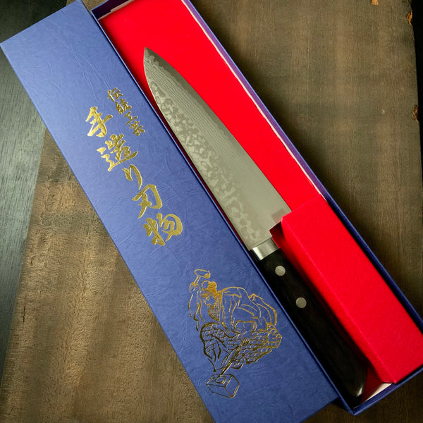 Haku-un Gyuto knife  with a 17-layer stainless steel cladding 本鍛造白雲  Ｖ金10号口金付積層牛刀 180mm