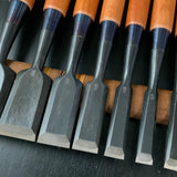 Kunitsuru bench chisels 10-piece set Blacksmith finish with white steel 掘出し物 國鶴 黒仕上 追入組鑿 10本組