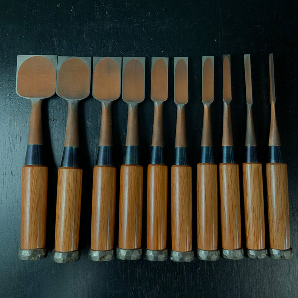 #M184  Masasoku Mixed set High-Speed Steel Bench chisels set for beginner by unknown smith 正則 バラ鑿合わせ 初心者におすすめ ハイス追入組鑿作者不明