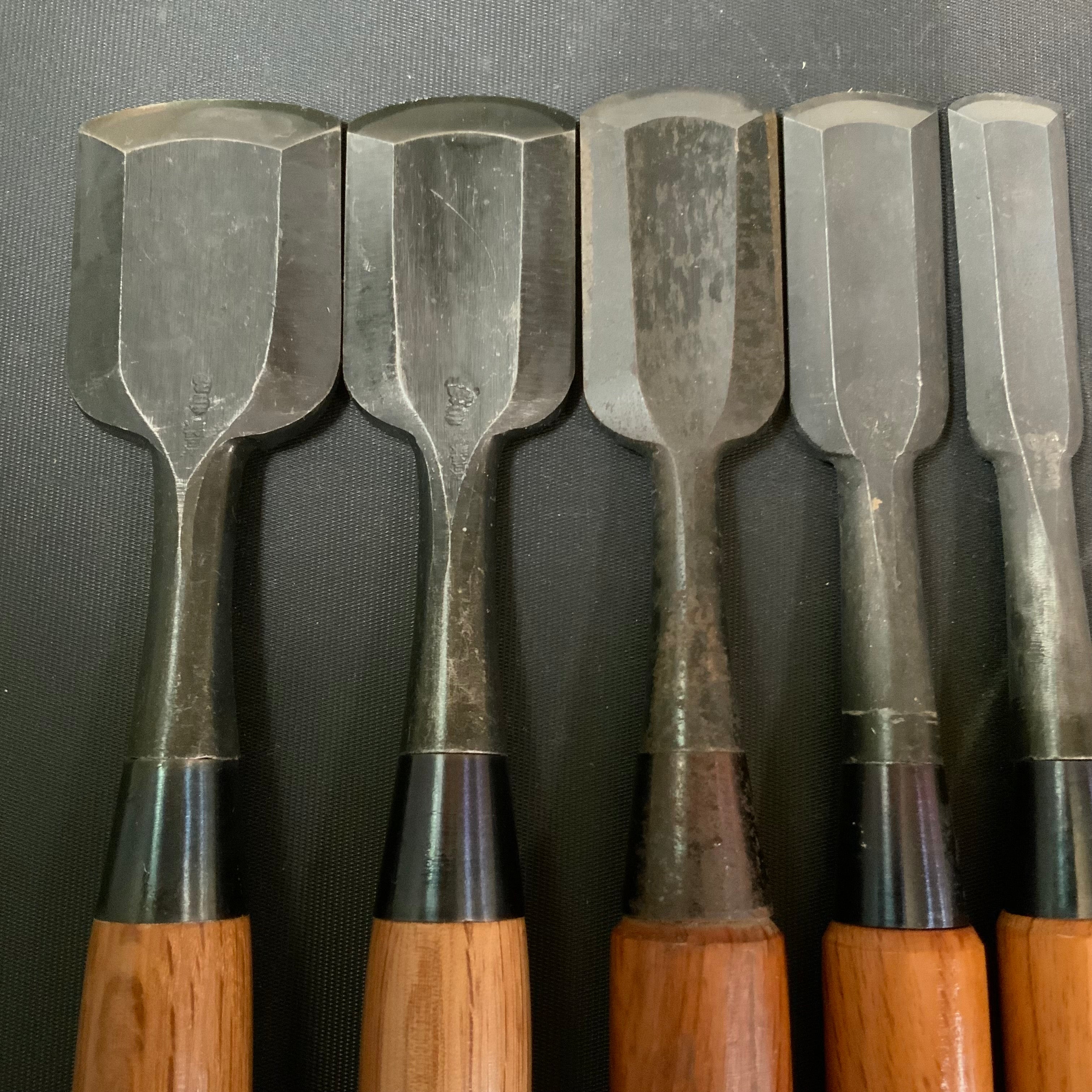 #14 Old stock Soto maru chisels set with white steel 掘出し物 外丸組鑿 10本組 Sotomarunomi