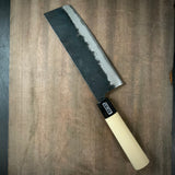 Toufuku Kurouchi Nakiri Hocho  東福作 黒打 菜切包丁(幅広)青紙付 165mm