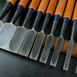 Kunitsuru bench chisels 10-piece set Blacksmith finish with white steel 掘出し物 國鶴 黒仕上 追入組鑿 10本組