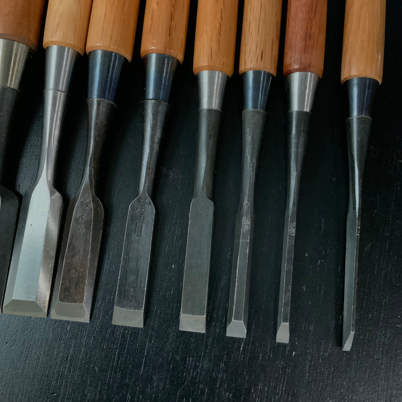 #M179 Mixed Uchimarunomi chisels set by unknown  バラ鑿合わせ 内丸組鑿 10本組 作者不明