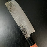 Houei INOX Nakiri Bocho brown plywood with rounded edges   /  豊榮 INOX 鎚目 茶合板丸柄 菜切包丁 165mm