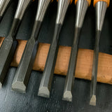 Kikuhiromaru Bench chisels set (Oirenomi,Yotsuura) with wooden box 菊弘丸 追入組鑿 四つ裏 桐箱付