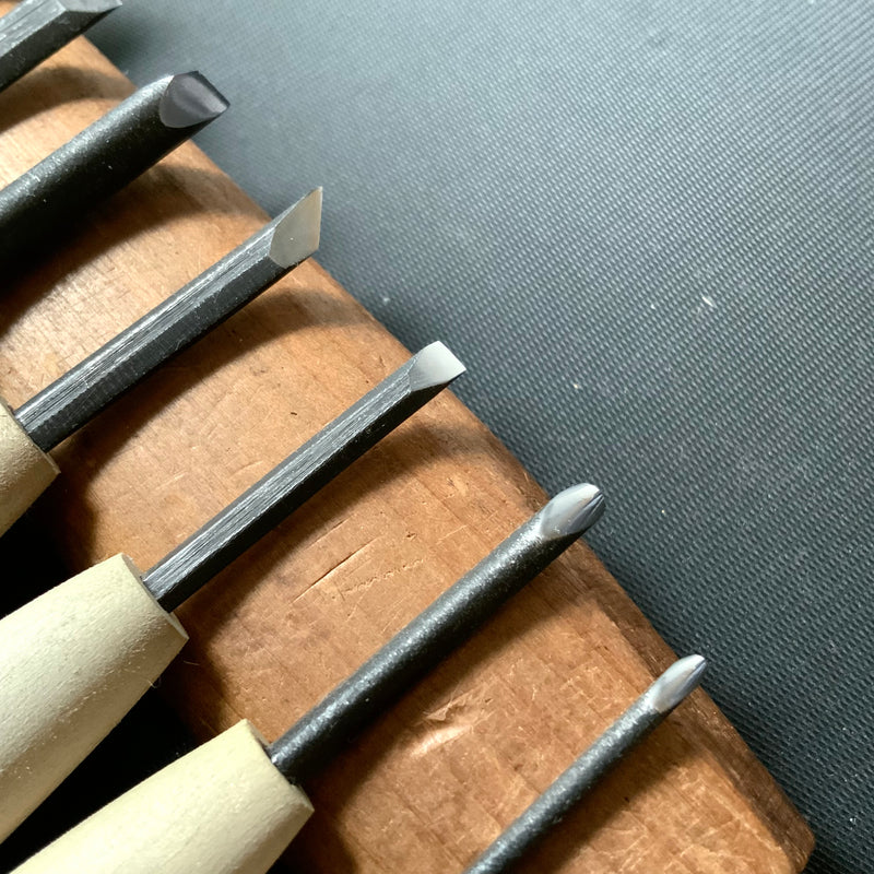 Kan Carving chisels set with Super Blue steel by Chousei 冠 彫刻刀15本組 彫清作 青紙スーパー鋼 Chokokuto