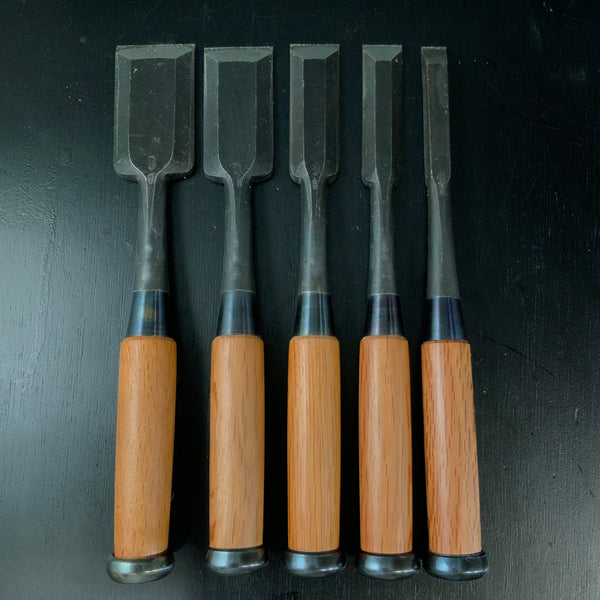 Sukemaru  Timber chisels set by Usui Yoshio with Red oak handle  四代助丸 碓氷淑郎 叩鑿 赤樫柄 5本組