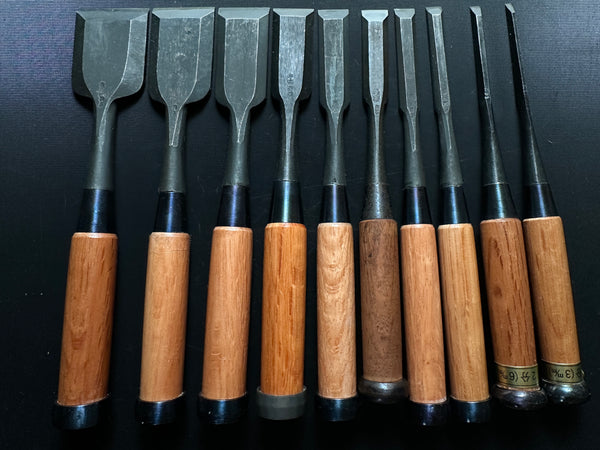 #M137  Mixed set for beginner Bench chisels set by unknown smith バラ鑿合わせ 初心者におすすめ 追入組鑿作者不明