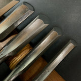 #15 Old stock Soto maru bench chisels set with white steel 掘出し物 外丸追入組鑿 5本組 Sotomarunomi