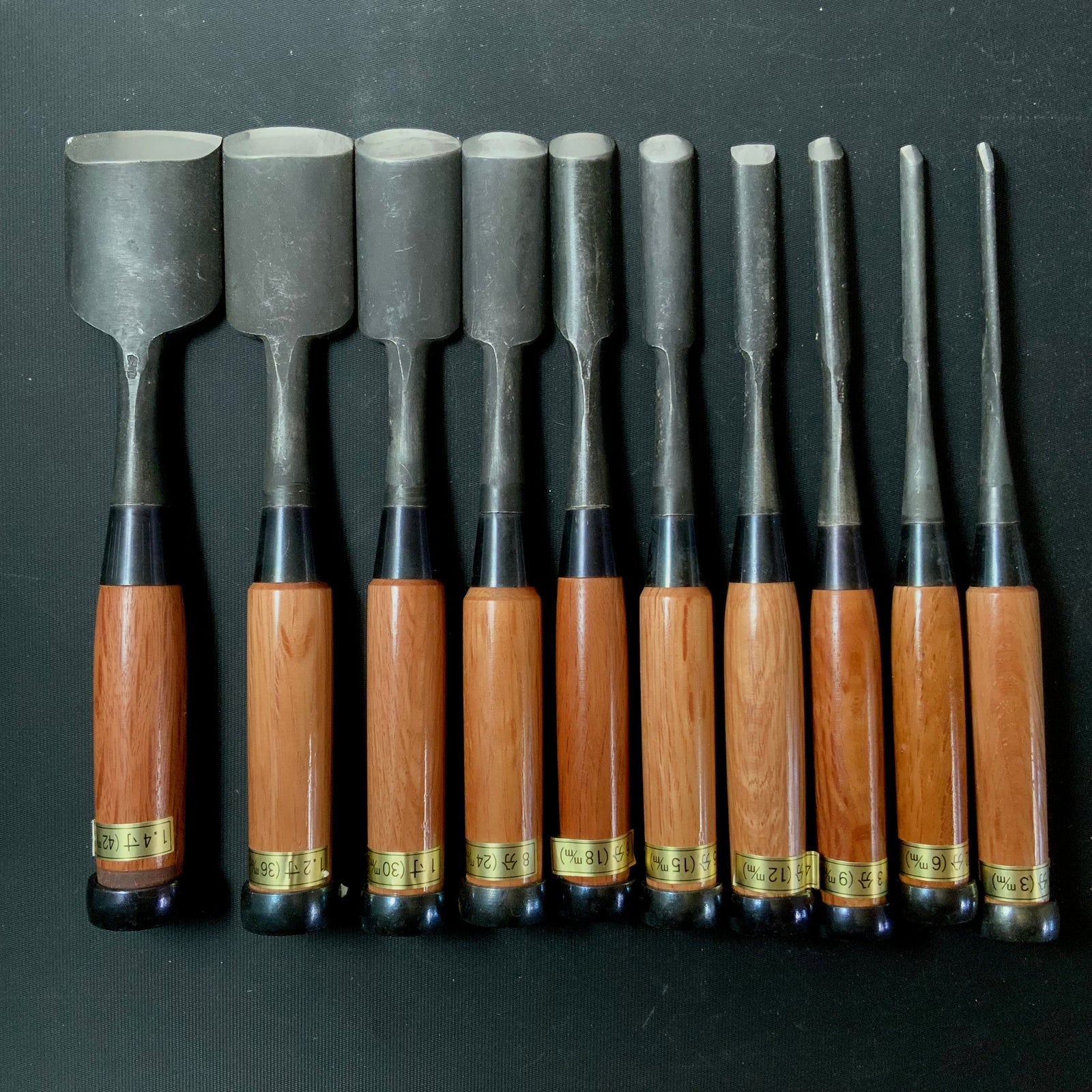 Old stock #1 Uchimaru-Nomi Gouge Chisels set 掘出し物 内丸鑿 10本組鑿